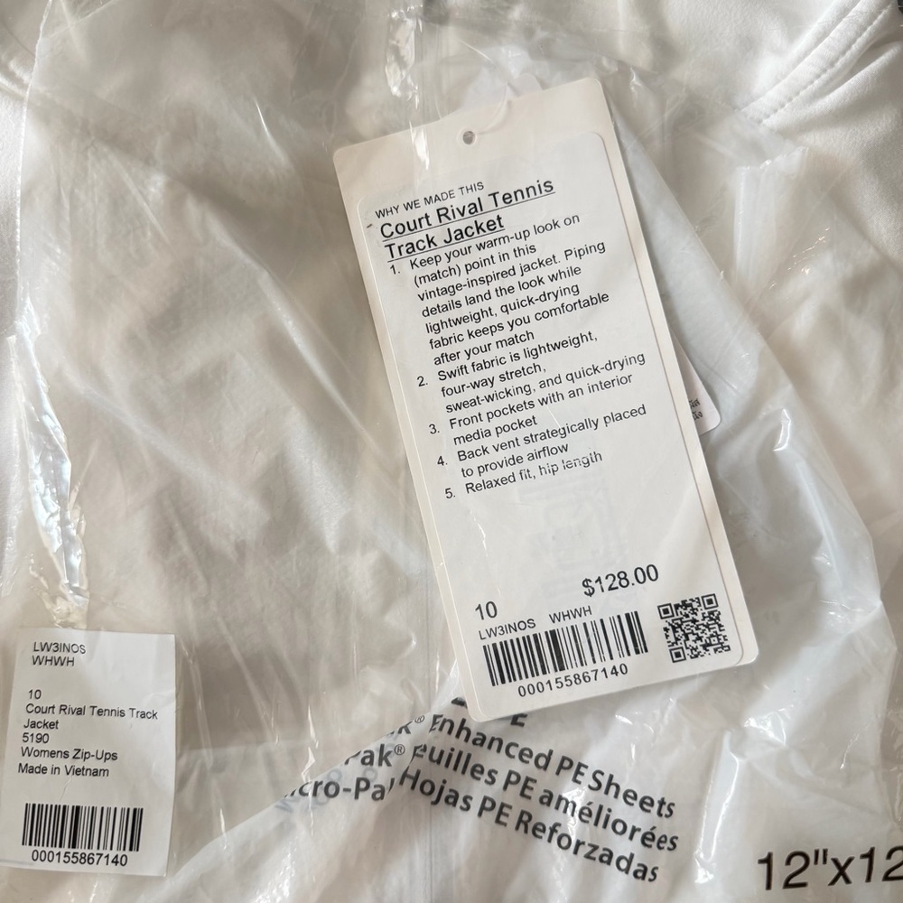Lululemon Court Rival Tennis Track Jacket size 10 White WHWH - Picture 9 of 9